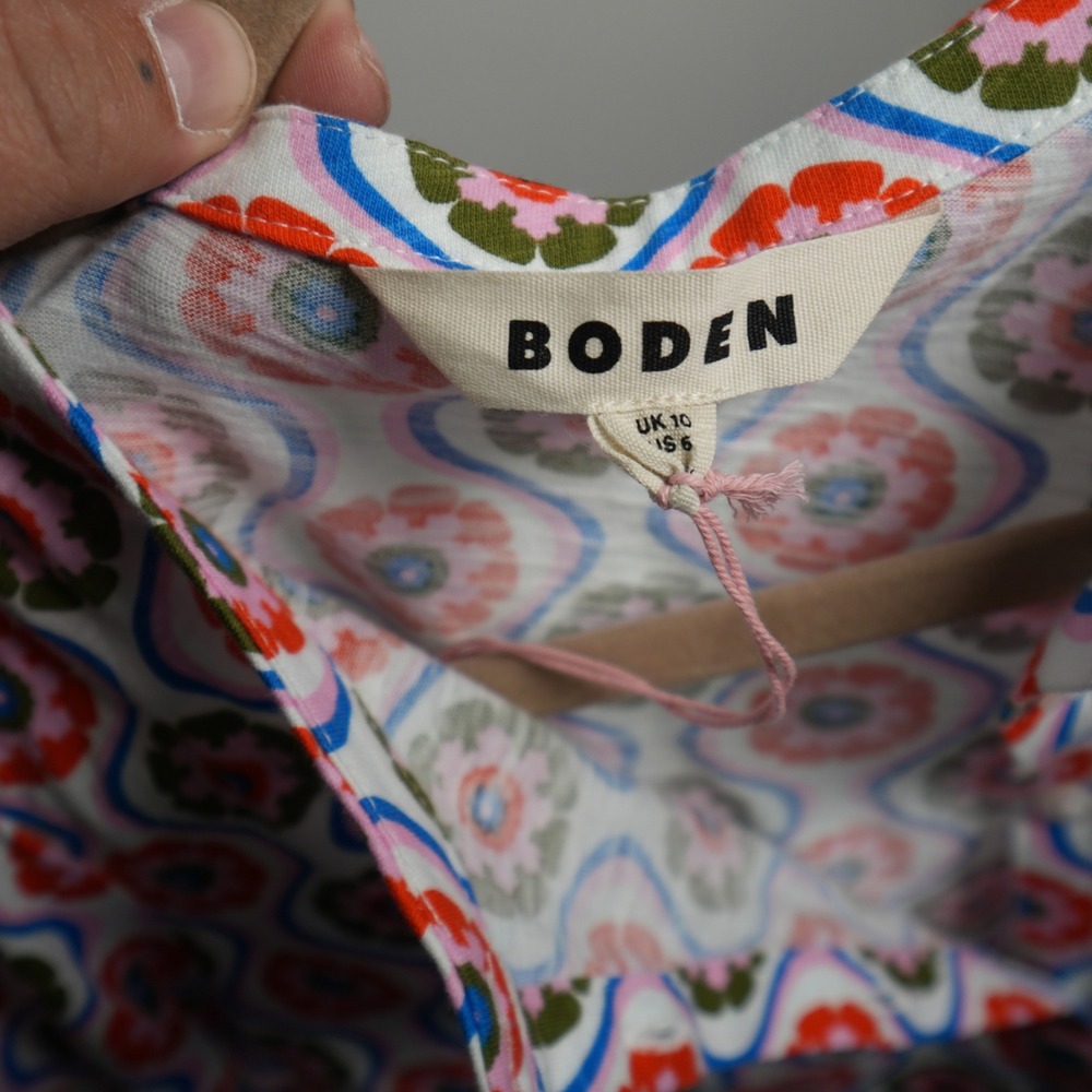 Boden‎ Button Down Top Womens 6 Multicolor Retro Floral Geometric Cotton T1520 - Picture 3 of 8